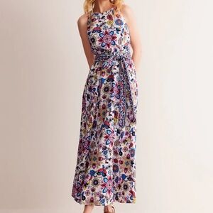 Boden Linen Maxi Halter Dress In Ivory Floral Botanic Sprig NWT Size 10P